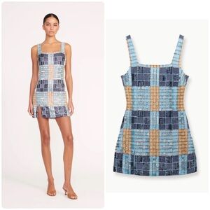 New Staud Beaded Le Sable French Blue Plaid Dress